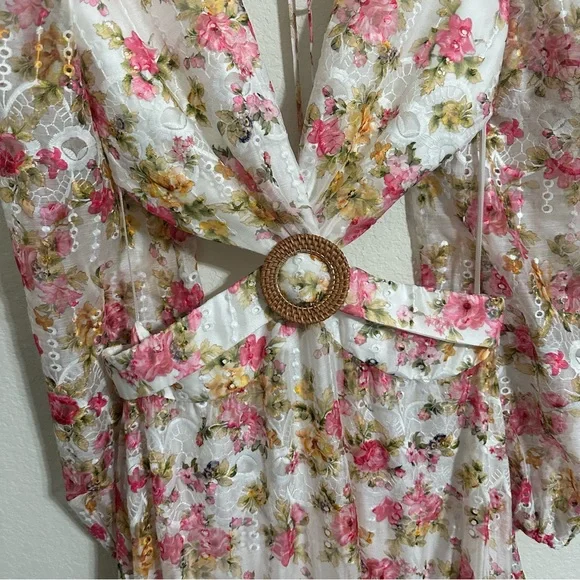 NWT GIANNI BINI Lillian Floral Print Long Sleeve Deep V-Neck Cut-Out Tiered dres - Picture 7 of 10